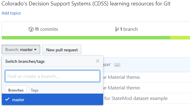 GitHub branch selector