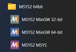 10.2 MSYS2 64bit Menu options