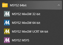 10.3 MSYS2 64bit menu options