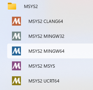 12.2 MSYS2 Start menu options
