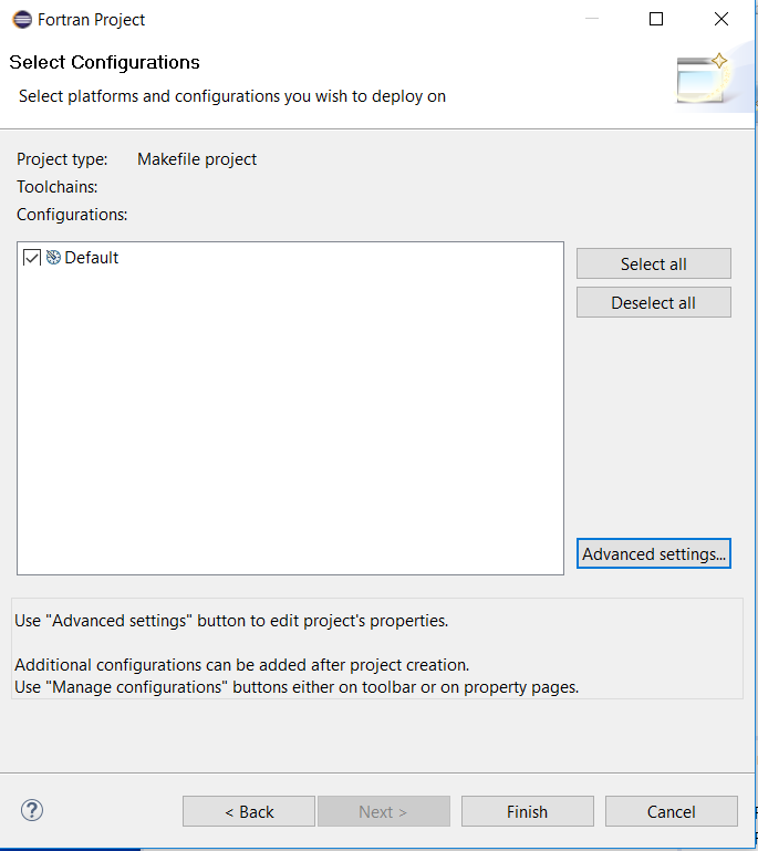 New project Select Configurations window
