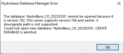HydroBase Database Manager error