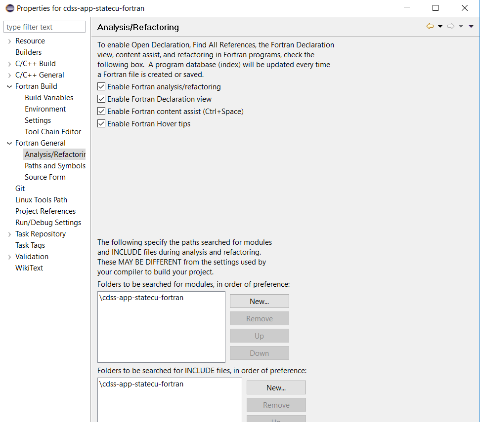 Project properties - Analysis/Refactoring