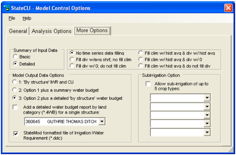 Model Control Options - More Options Tab