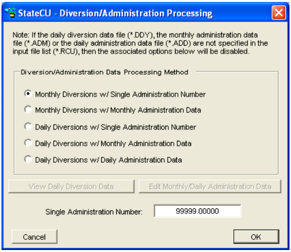 Diversions/Administration Processing Window