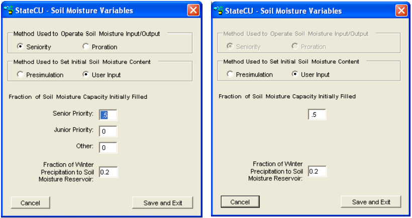 Soil Moisture Variables Window
