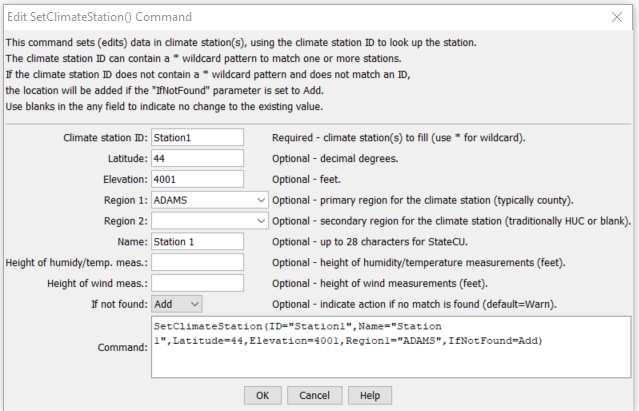 SetClimateStation - CDSS / StateDMI