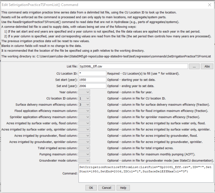 SetIrrigationPracticeTSFromList - CDSS / StateDMI