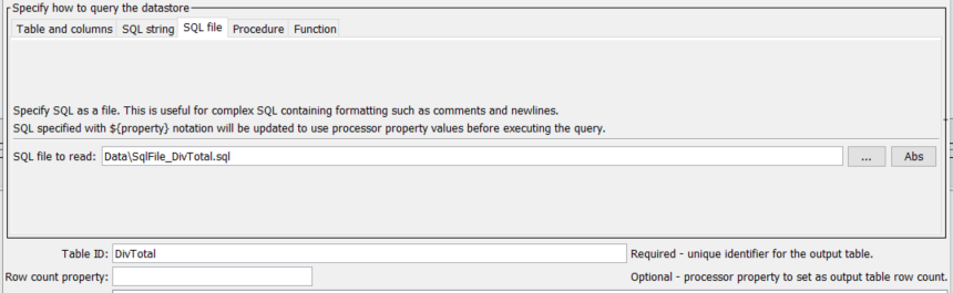 ReadTableFromDataStore SQL File