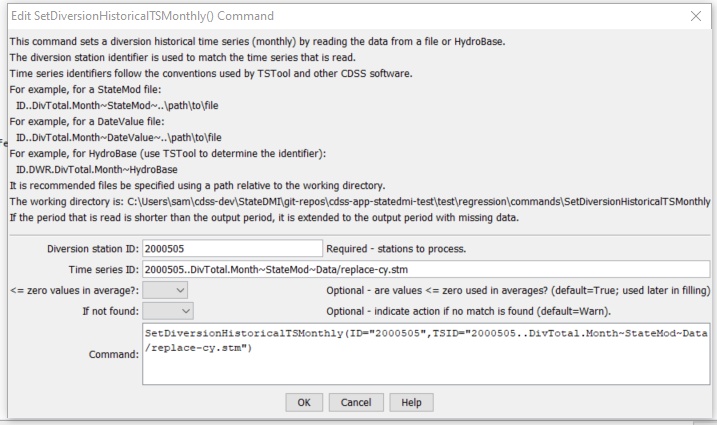 SetDiversionHistoricalTSMonthly - CDSS / StateDMI