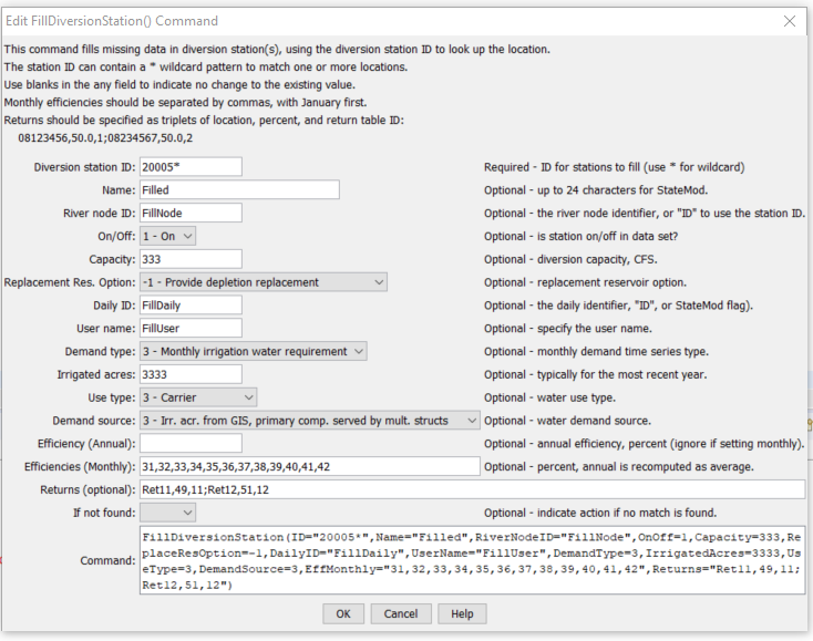 FillDiversionStation - CDSS / StateDMI