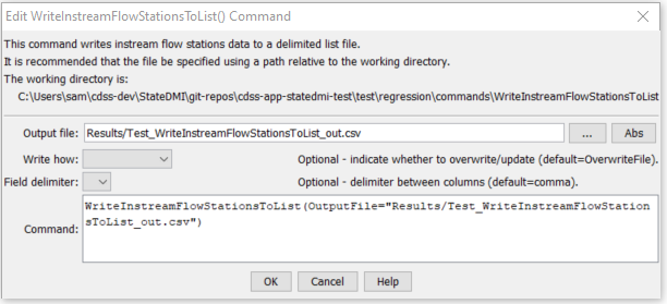 WriteInstreamFlowStationsToList - CDSS / StateDMI