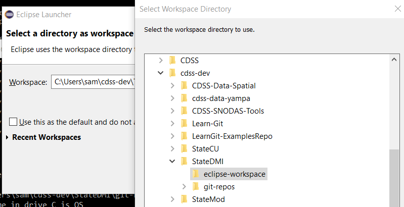 Select Eclipse workspace