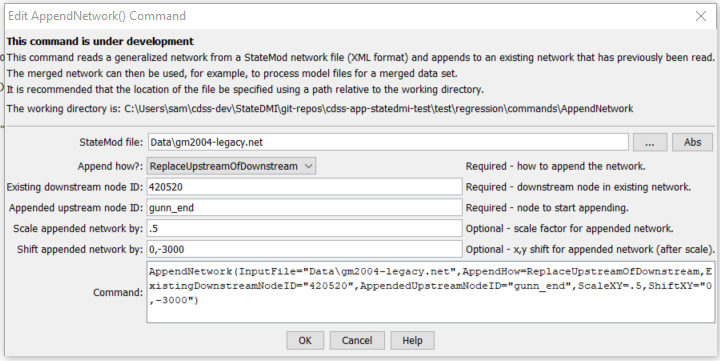 AppendNetwork Command Editor