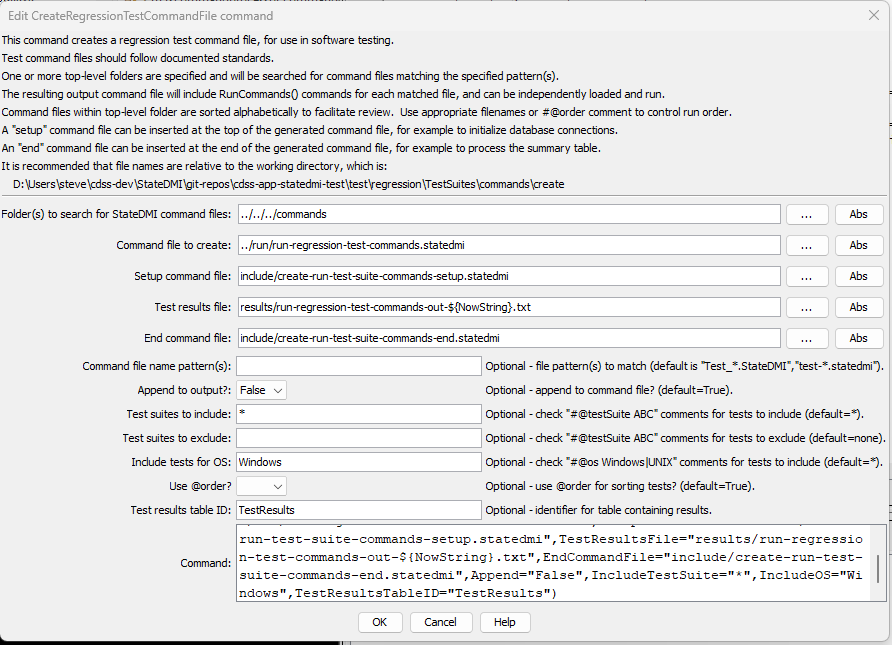 CreateRegressionTestCommandFile - CDSS / StateDMI