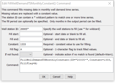 FillWellDemandTSMonthlyConstant command editor