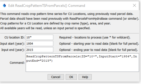 ReadCropPatternTSFromParcels command editor