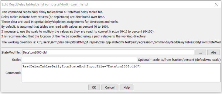 ReadDelayTablesDailyFromStateMod command editor