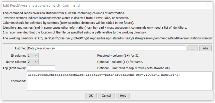 ReadDiversionStationsFromList - CDSS / StateDMI