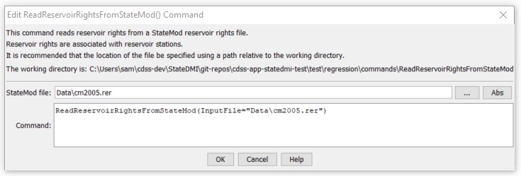 ReadReservoirRightsFromStateMod - CDSS / StateDMI