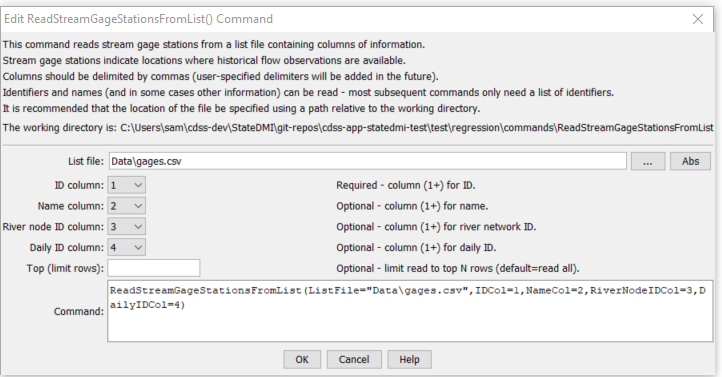 ReadStreamGageStationsFromList - CDSS / StateDMI