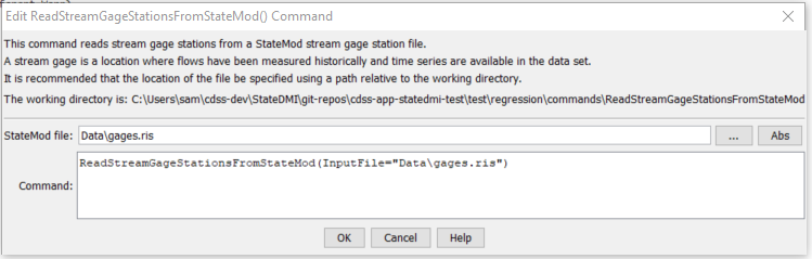 ReadStreamGageStationsFromStateMod command editor