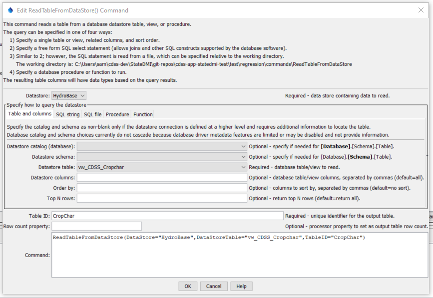 ReadTableFromDataStore - CDSS / StateDMI