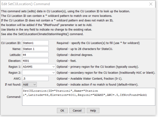 SetCULocation command editor