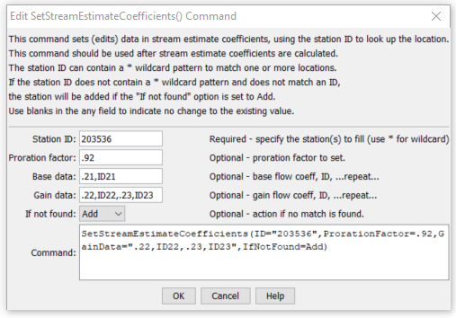 SetStreamEstimateCoefficients - CDSS / StateDMI