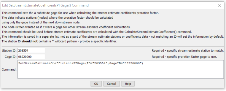 SetStreamEstimateCoefficientsPFGage - CDSS / StateDMI