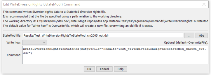 WriteDiversionRightsToStateMod - CDSS / StateDMI