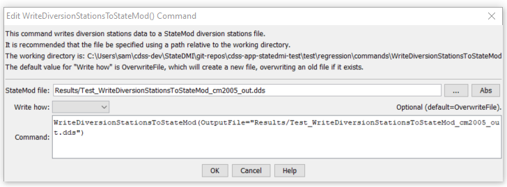 WriteDiversionStationsToStateMod - CDSS / StateDMI