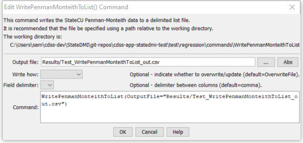 WritePenmanMonteithToList command editor
