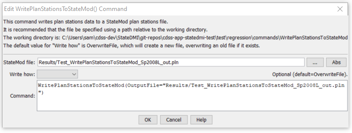 WritePlanStationsToStateMod command editor