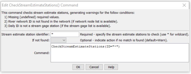 CheckStreamEstimateStations Command Editor