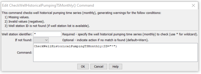 CheckWellHistoricalPumpingTSMonthly Command Editor