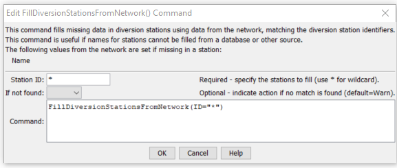 FillDiversionStationsFromNetwork - CDSS / StateDMI