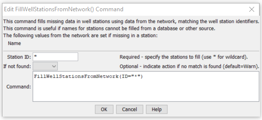 FillWellStationsFromNetwork command editor