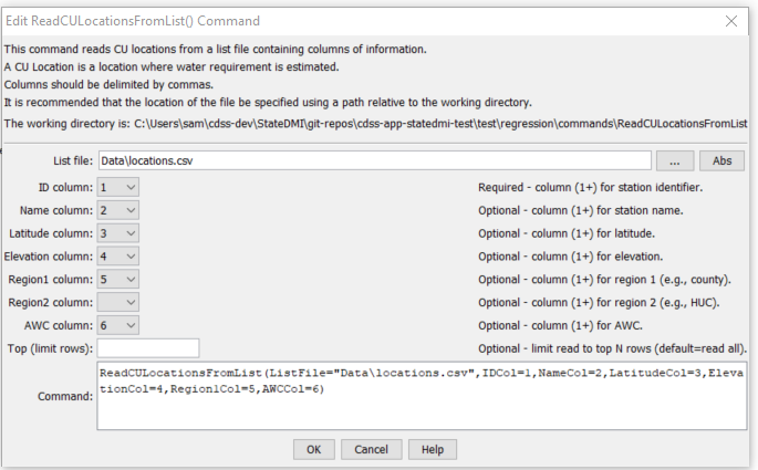 ReadCULocationsFromList command editor