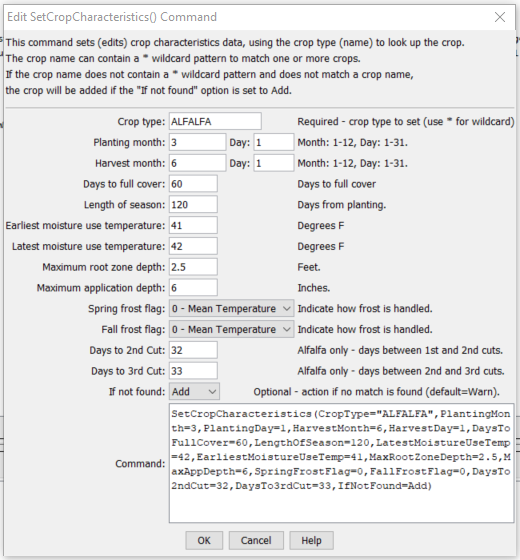 SetCropCharacteristics command editor