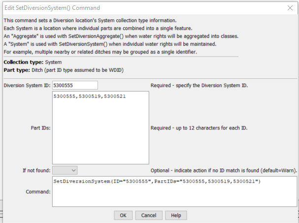 SetDiversionSystem command editor
