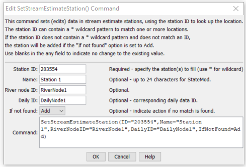 SetStreamEstimateStation - CDSS / StateDMI