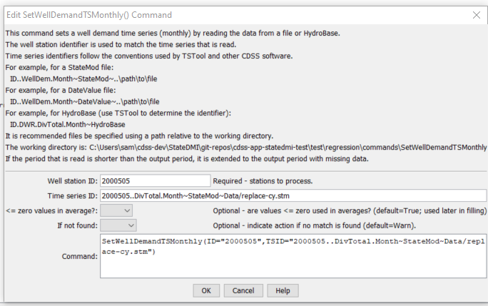 SetWellDemandTSMonthly - CDSS / StateDMI