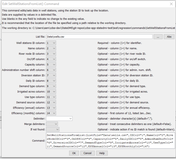 SetWellStationsFromList command editor