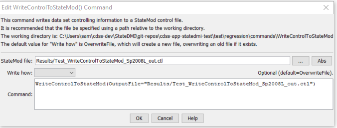 WriteControlToStateMod - CDSS / StateDMI