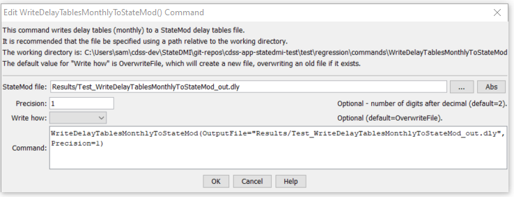 WriteDelayTablesMonthlyToStateMod command editor