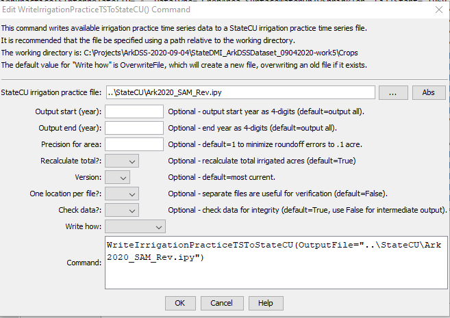 WriteIrrigationPracticeTSToStateCU - CDSS / StateDMI