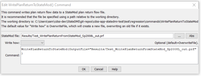WritePlanReturnToStateMod command editor