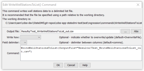 WriteWellStationsToList command editor
