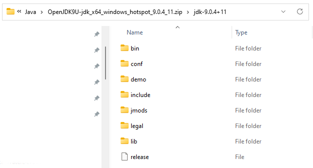 OpenJDK Java 9 JDK zip file contents